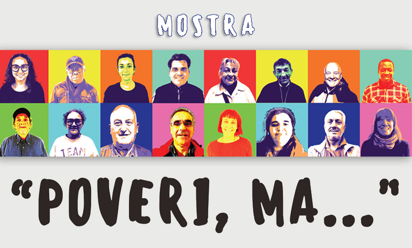 Dalla locandina della mostra: una serie di volti. Sono alcuni ospiti, volontari e operatori della Casa della Carità.